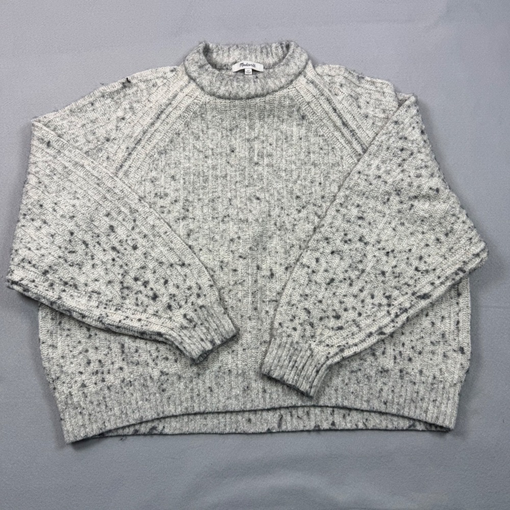 Madewell Womens XS Mock Neck Pullover Sweater Salt Pepper Marl Ribbed Raglan